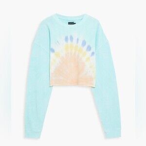 WSLY Cropped Tie-dyed Organic Cotton-blend Fleece Sweatshirt in Turquoise